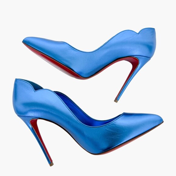 Christian Louboutin Hot Chick 100 Pumps EU 36.5 US 6.5 Metallic Blue High Heel - Picture 10 of 14